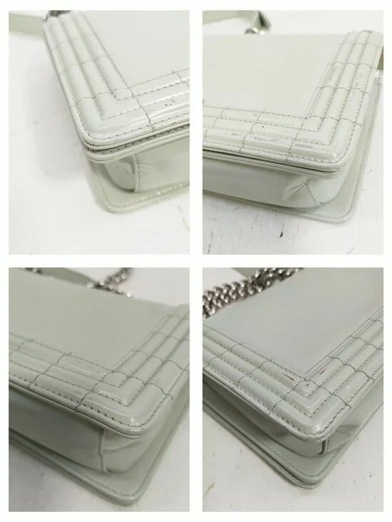 Authentic Chanel Boy Bag Mint Green Quilted Leather Flap Silver Chain CC Logo - Picture 9 of 16